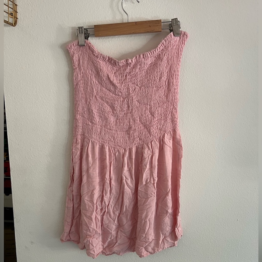 Blush pink strapless mini dress
